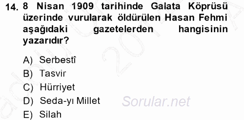 Türk Basın Tarihi 2014 - 2015 Ara Sınavı 14.Soru