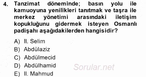 Türk Basın Tarihi 2014 - 2015 Ara Sınavı 4.Soru