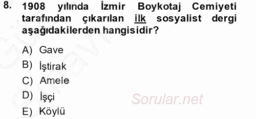 Türk Basın Tarihi 2014 - 2015 Ara Sınavı 8.Soru