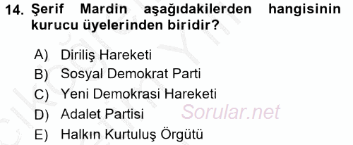 Türk Sosyologları 2016 - 2017 3 Ders Sınavı 14.Soru