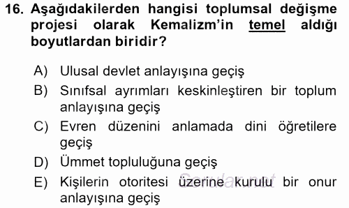 Türk Sosyologları 2016 - 2017 3 Ders Sınavı 16.Soru