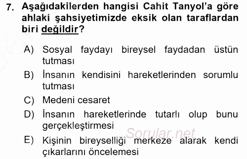 Türk Sosyologları 2016 - 2017 3 Ders Sınavı 7.Soru