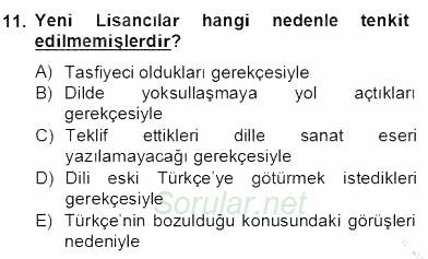 II. Meşrutiyet Dönemi Türk Edebiyatı 2012 - 2013 Dönem Sonu Sınavı 11.Soru
