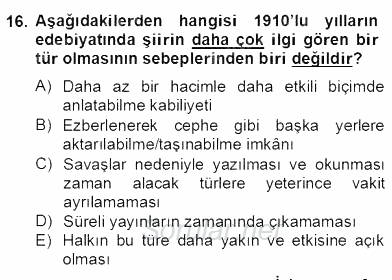 II. Meşrutiyet Dönemi Türk Edebiyatı 2012 - 2013 Dönem Sonu Sınavı 16.Soru
