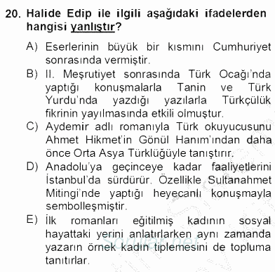 II. Meşrutiyet Dönemi Türk Edebiyatı 2012 - 2013 Dönem Sonu Sınavı 20.Soru