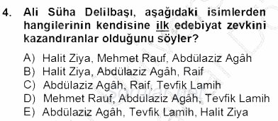 II. Meşrutiyet Dönemi Türk Edebiyatı 2012 - 2013 Dönem Sonu Sınavı 4.Soru