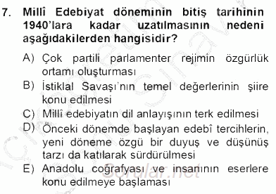 II. Meşrutiyet Dönemi Türk Edebiyatı 2012 - 2013 Dönem Sonu Sınavı 7.Soru