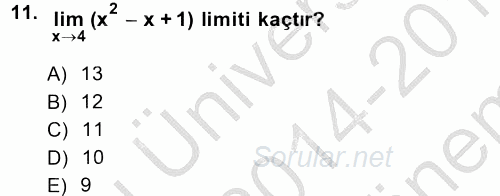 Matematik 1 2014 - 2015 Dönem Sonu Sınavı 11.Soru