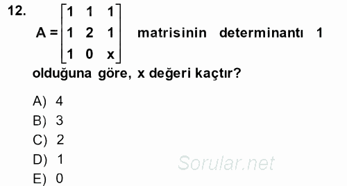 Matematik 1 2014 - 2015 Dönem Sonu Sınavı 12.Soru
