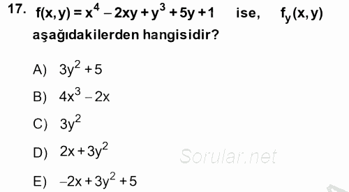 Matematik 1 2014 - 2015 Dönem Sonu Sınavı 17.Soru