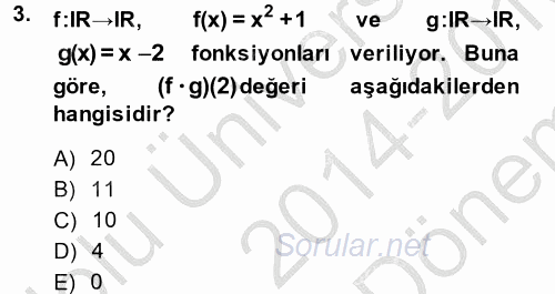 Matematik 1 2014 - 2015 Dönem Sonu Sınavı 3.Soru