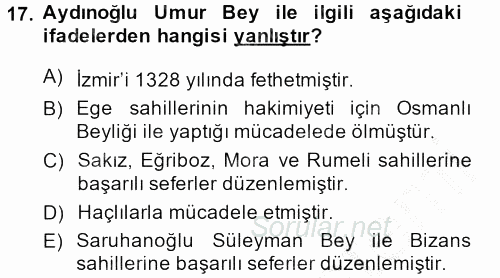 Türkiye Selçuklu Tarihi 2014 - 2015 Dönem Sonu Sınavı 17.Soru