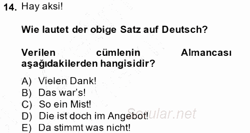 Almanca 1 2014 - 2015 Ara Sınavı 14.Soru