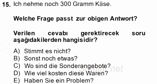 Almanca 1 2014 - 2015 Ara Sınavı 15.Soru