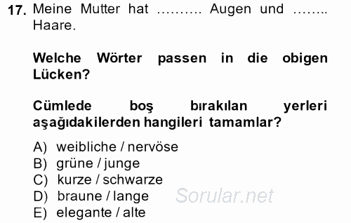 Almanca 1 2014 - 2015 Ara Sınavı 17.Soru