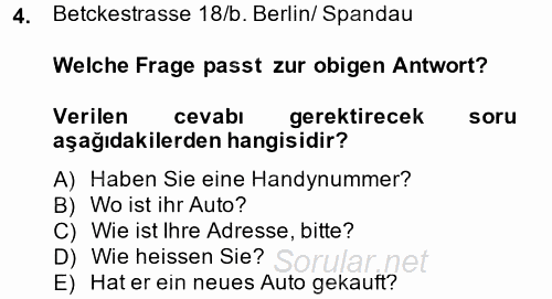 Almanca 1 2014 - 2015 Ara Sınavı 4.Soru