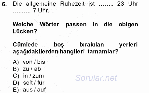 Almanca 1 2014 - 2015 Ara Sınavı 6.Soru