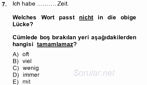 Almanca 1 2014 - 2015 Ara Sınavı 7.Soru