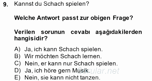 Almanca 1 2014 - 2015 Ara Sınavı 9.Soru