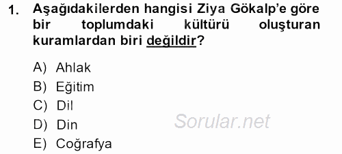 Türk Sosyologları 2013 - 2014 Dönem Sonu Sınavı 1.Soru