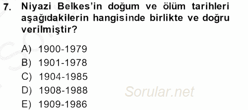 Türk Sosyologları 2013 - 2014 Dönem Sonu Sınavı 7.Soru