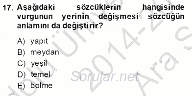 Türk Dili 1 2014 - 2015 Ara Sınavı 17.Soru