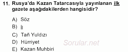 XIX. Yüzyıl Türk Dünyası 2013 - 2014 Ara Sınavı 11.Soru