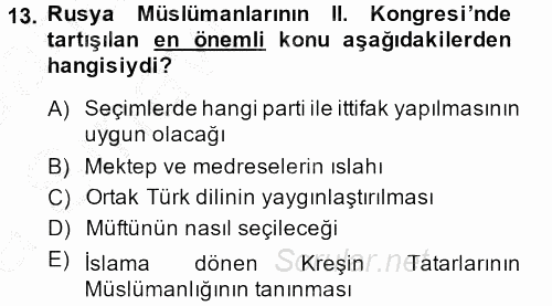 XIX. Yüzyıl Türk Dünyası 2013 - 2014 Ara Sınavı 13.Soru