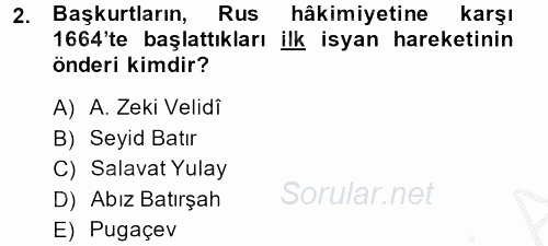 XIX. Yüzyıl Türk Dünyası 2013 - 2014 Ara Sınavı 2.Soru