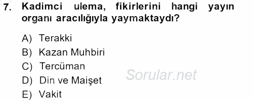 XIX. Yüzyıl Türk Dünyası 2013 - 2014 Ara Sınavı 7.Soru