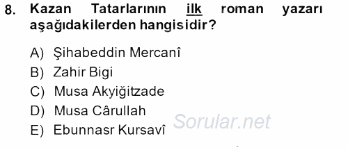 XIX. Yüzyıl Türk Dünyası 2013 - 2014 Ara Sınavı 8.Soru