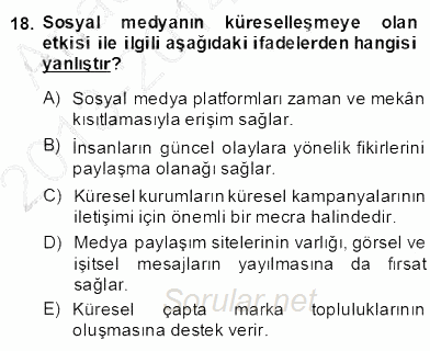 Dijital İletişim ve Yeni Medya 2013 - 2014 Dönem Sonu Sınavı 18.Soru