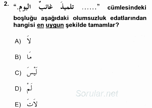 Arapça 4 2016 - 2017 Ara Sınavı 2.Soru