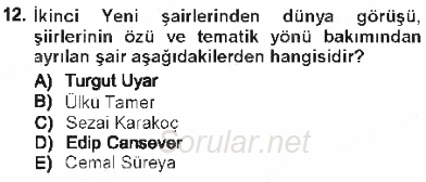 Cumhuriyet Dönemi Türk Şiiri 2012 - 2013 Tek Ders Sınavı 12.Soru