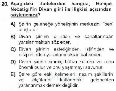 Cumhuriyet Dönemi Türk Şiiri 2012 - 2013 Tek Ders Sınavı 20.Soru