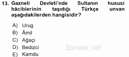 İlk Müslüman Türk Devletleri 2015 - 2016 Dönem Sonu Sınavı 13.Soru