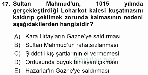 İlk Müslüman Türk Devletleri 2015 - 2016 Dönem Sonu Sınavı 17.Soru