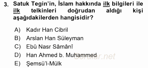 İlk Müslüman Türk Devletleri 2015 - 2016 Dönem Sonu Sınavı 3.Soru
