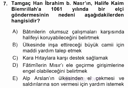 İlk Müslüman Türk Devletleri 2015 - 2016 Dönem Sonu Sınavı 7.Soru