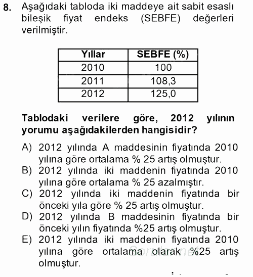 İstatistik 2014 - 2015 Dönem Sonu Sınavı 8.Soru