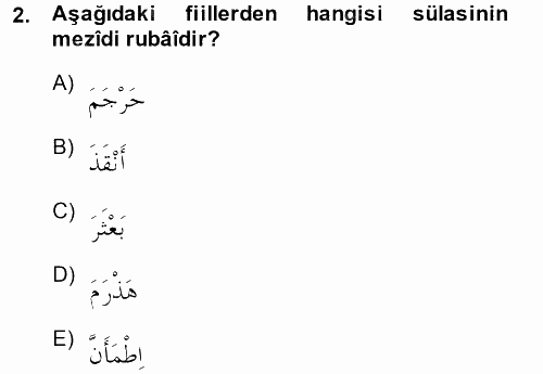 Arapça 3 2014 - 2015 Ara Sınavı 2.Soru