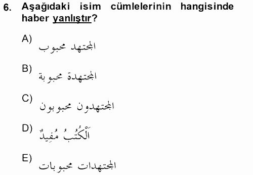 Arapça 3 2014 - 2015 Ara Sınavı 6.Soru