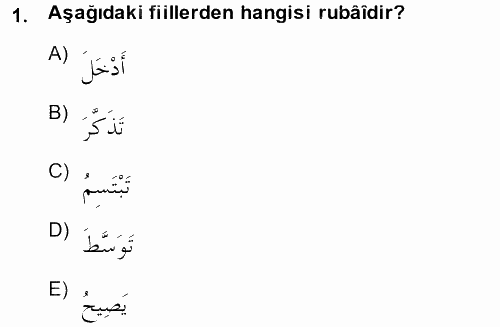 Arapça 3 2014 - 2015 Ara Sınavı 1.Soru