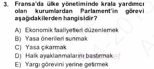 Türkiye´de Demokrasi Ve Parlemento Tarihi 2014 - 2015 Ara Sınavı 3.Soru