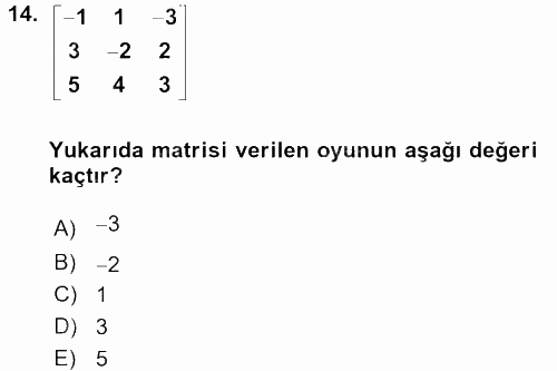 Matematik 2 2016 - 2017 Dönem Sonu Sınavı 14.Soru