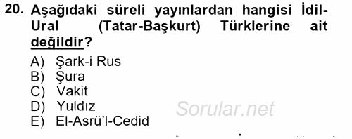 Çağdaş Türk Edebiyatları 1 2013 - 2014 Tek Ders Sınavı 20.Soru
