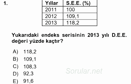 İstatistik 2015 - 2016 Dönem Sonu Sınavı 1.Soru