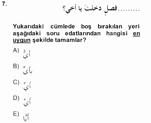Arapça 2 2013 - 2014 Tek Ders Sınavı 7.Soru