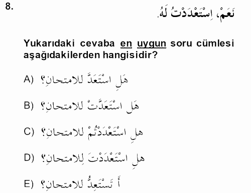 Arapça 2 2013 - 2014 Tek Ders Sınavı 8.Soru