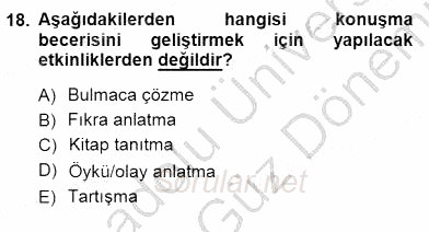 Türkçe Sözlü Anlatım 2012 - 2013 Dönem Sonu Sınavı 18.Soru